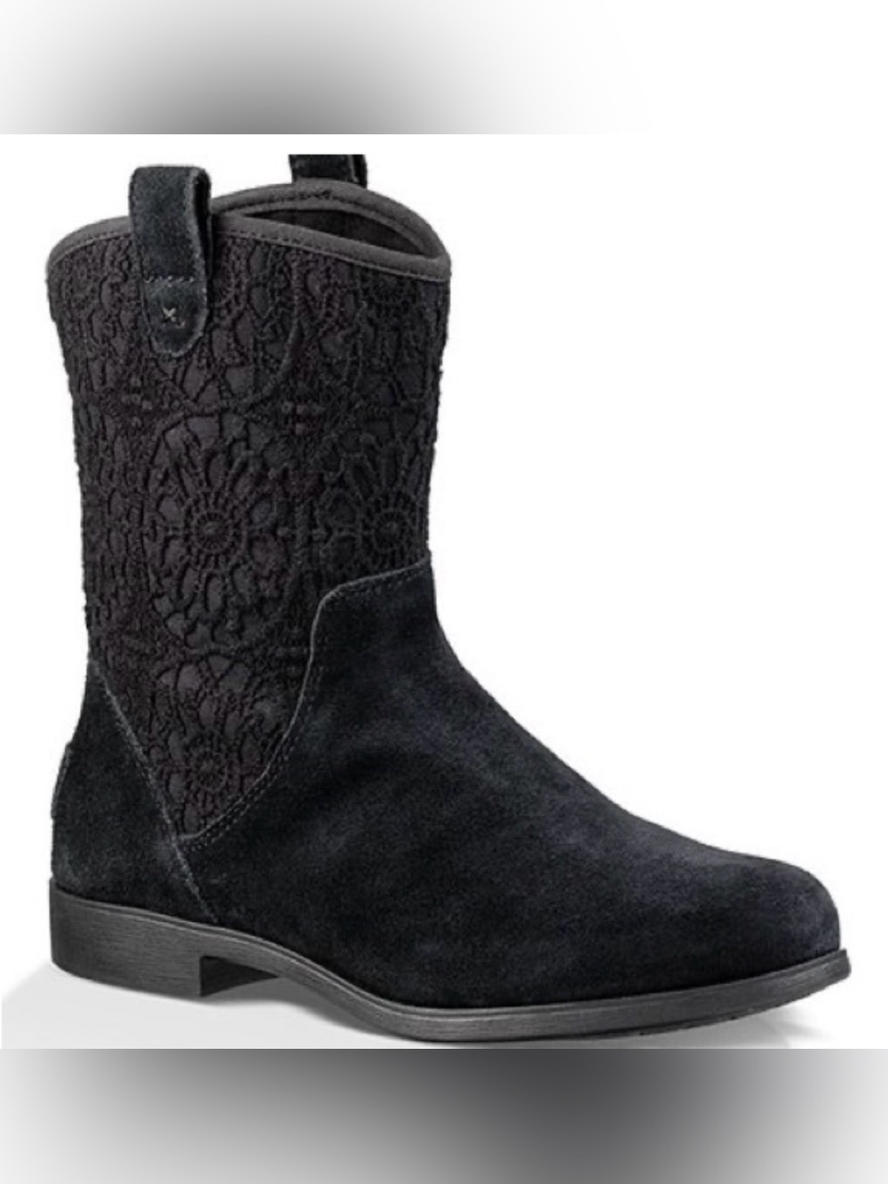 UGG Dalia Black Suede & Lace Top Western Style Embroidered Ankle Booties Size 5